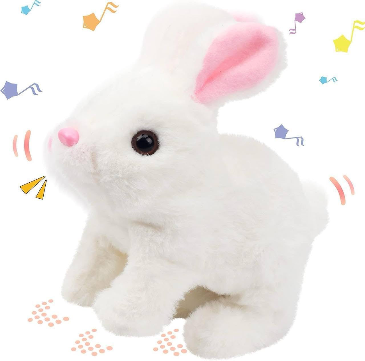 Cute Electric Walking & Talking Plush Bunny – Hopping, Dancing & Ear-Wiggling Rabbit Toy for Kids & Toddlers (White)