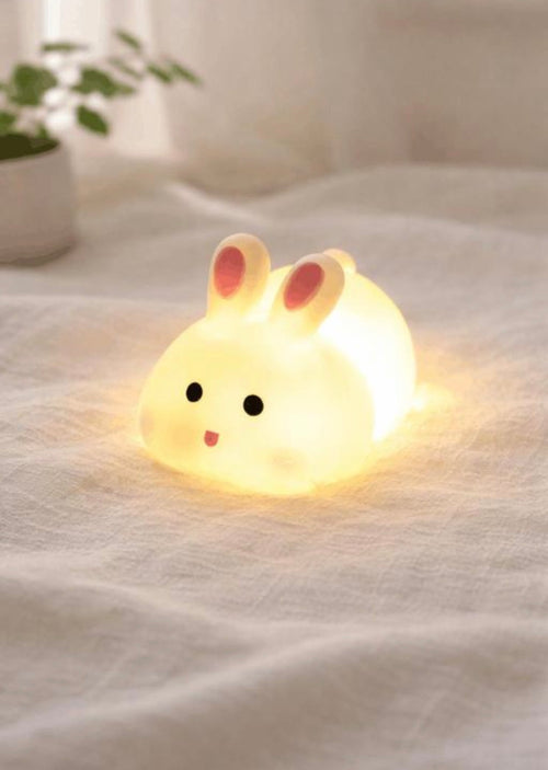 Cute Little Rabbit Silicone Night Lamp, Rechargeable Touch LED Bedside Light for Kids Bedroom, Romantic Decor, Baby Gift